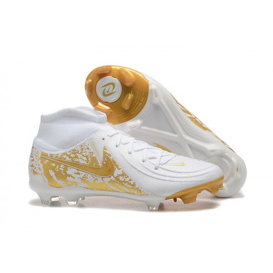 Cheap Nike Phantom Luna Elite FG High Top Gold White Soccer Shoes Sale