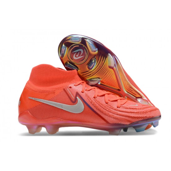 Cheap Nike Phantom Luna Elite FG High Top Soccer Shoes Red Silver Sale