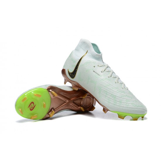 Cheap Nike Phantom Luna Elite FG High Top White Gold Green Soccer Shoes Sale