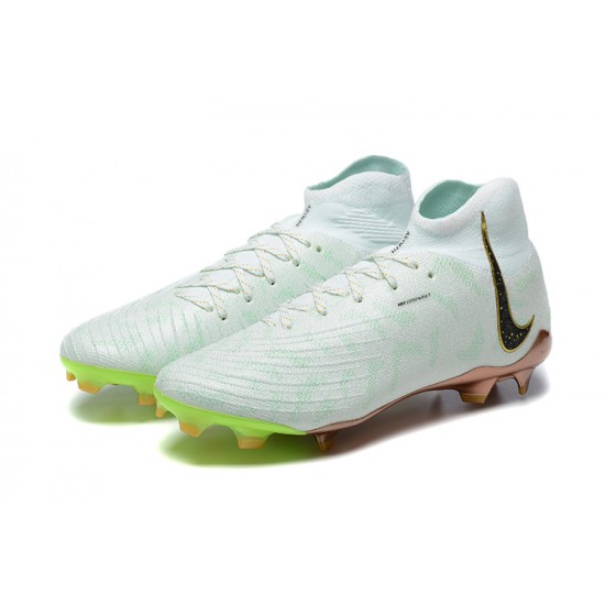 Cheap Nike Phantom Luna Elite FG High Top White Gold Green Soccer Shoes Sale