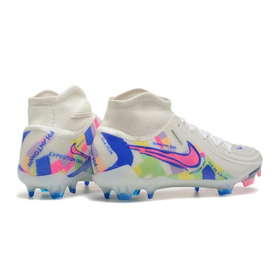 Cheap Nike Phantom Luna Elite FG High Top White Pink Blue Soccer Shoes Sale