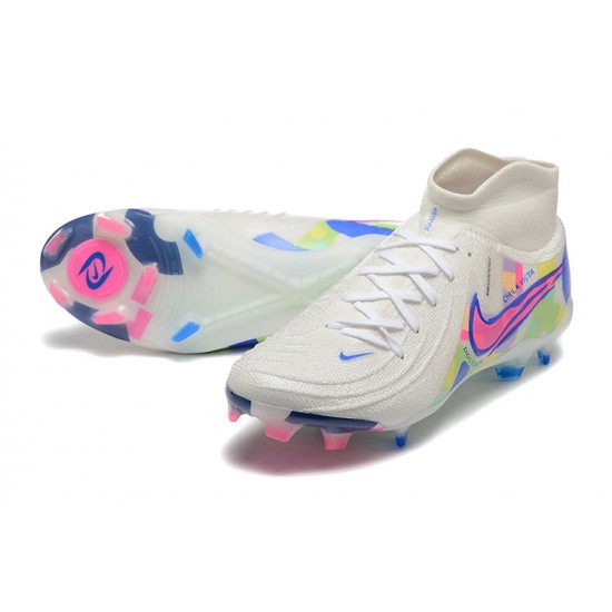 Cheap Nike Phantom Luna Elite FG High Top White Pink Blue Soccer Shoes Sale