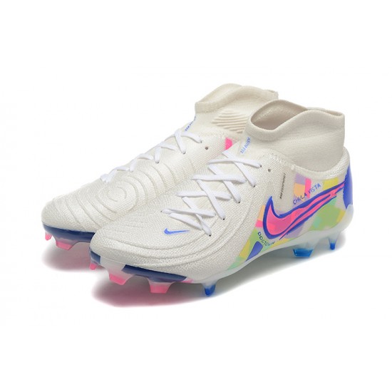 Cheap Nike Phantom Luna Elite FG High Top White Pink Blue Soccer Shoes Sale