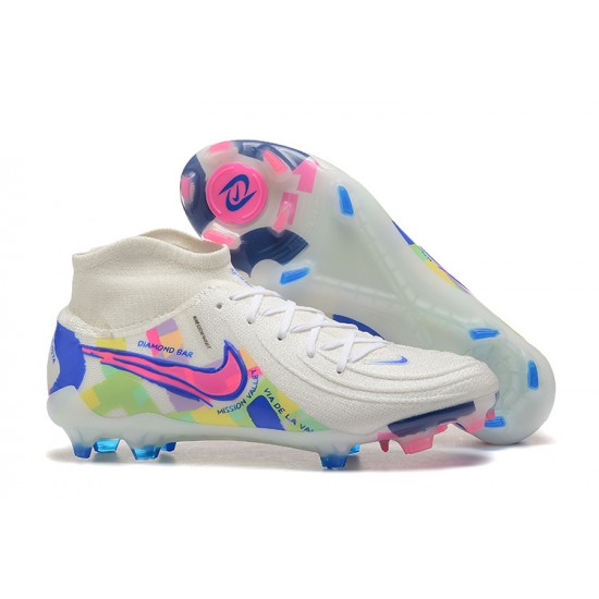 Cheap Nike Phantom Luna Elite FG High Top White Pink Blue Soccer Shoes Sale