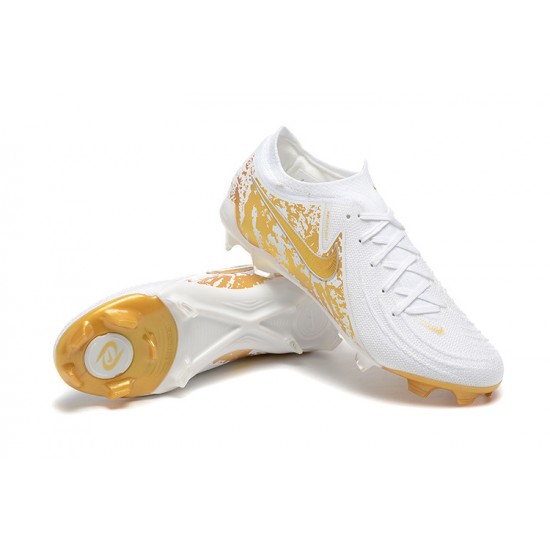 Cheap Nike Phantom Luna Elite FG Low Gold White Soccer Shoes Sale