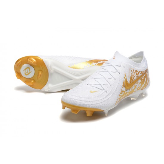 Cheap Nike Phantom Luna Elite FG Low Gold White Soccer Shoes Sale