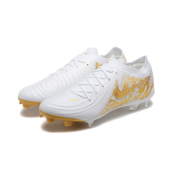 Cheap Nike Phantom Luna Elite FG Low Gold White Soccer Shoes Sale