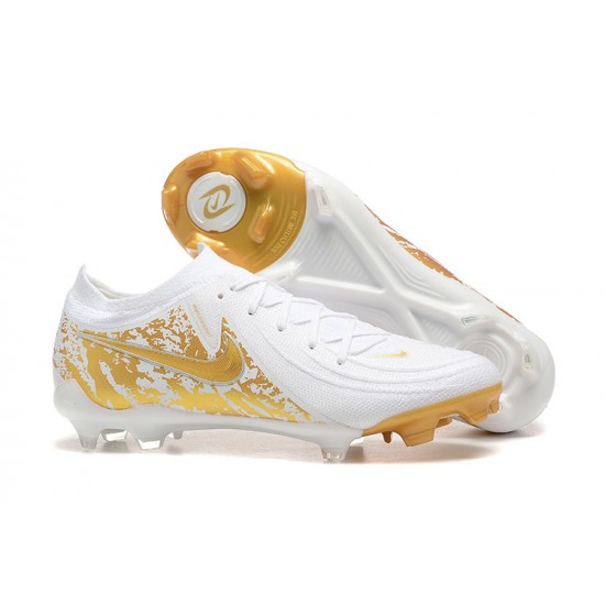 Cheap Nike Phantom Luna Elite FG Low Gold White Soccer Shoes Sale