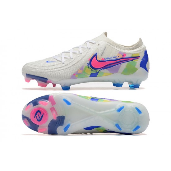 Cheap Nike Phantom Luna Elite FG Low White Blue Pink Soccer Shoes Sale