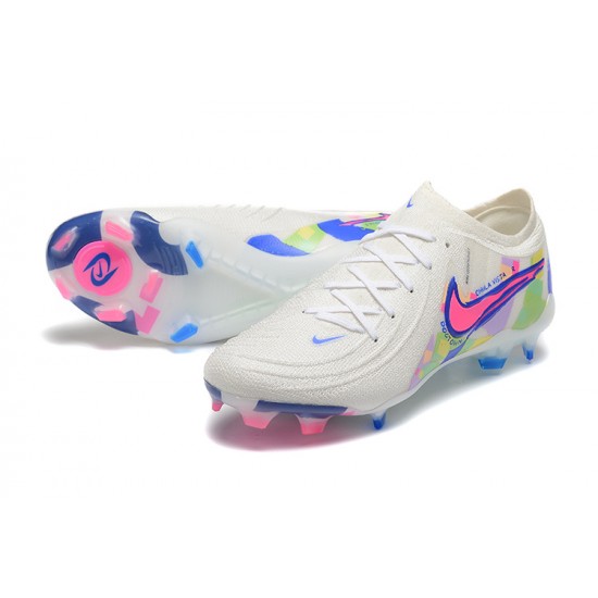 Cheap Nike Phantom Luna Elite FG Low White Blue Pink Soccer Shoes Sale