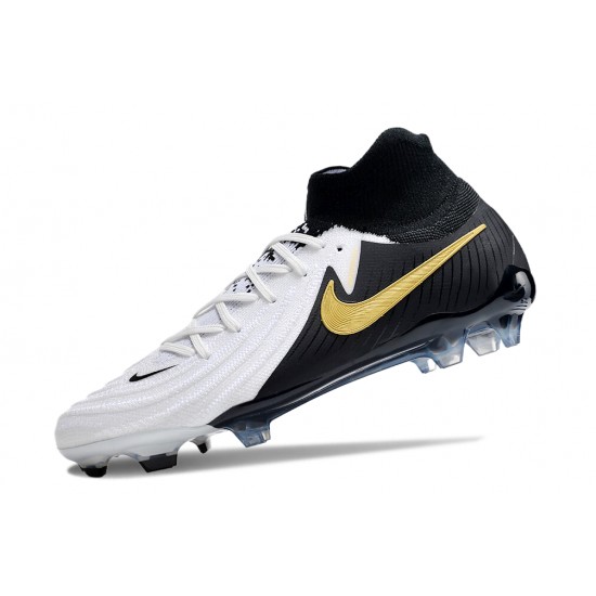 Cheap Nike Phantom Luna Elite NU FG White Black Gold High Soccer Shoes Sale