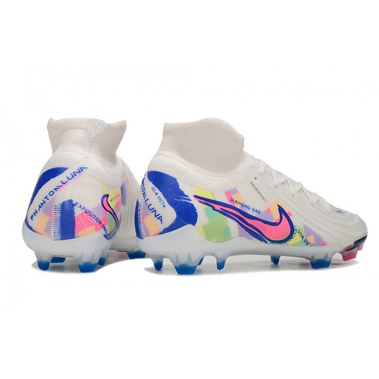 Cheap Nike Phantom Luna Elite NU FG White Blue Pink High Soccer Shoes Sale