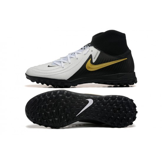 Cheap Nike Phantom Luna Elite TF High Top Black White Gold Soccer Shoes Sale