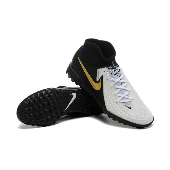 Cheap Nike Phantom Luna Elite TF High Top Black White Gold Soccer Shoes Sale