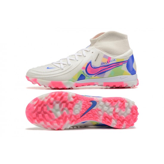 Cheap Nike Phantom Luna Elite TF High Top Pink White Blue Soccer Shoes Sale