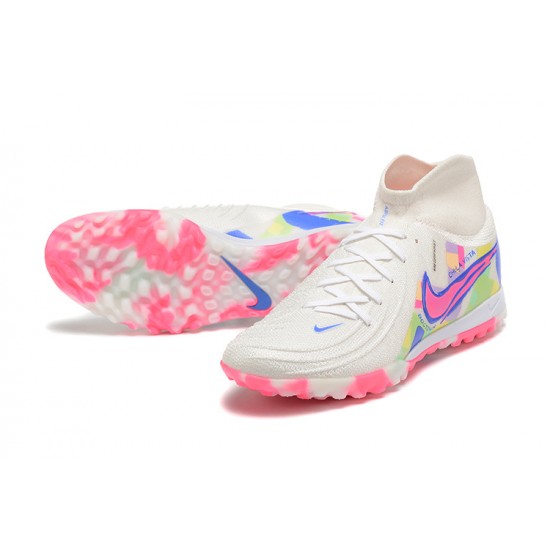 Cheap Nike Phantom Luna Elite TF High Top Pink White Blue Soccer Shoes Sale