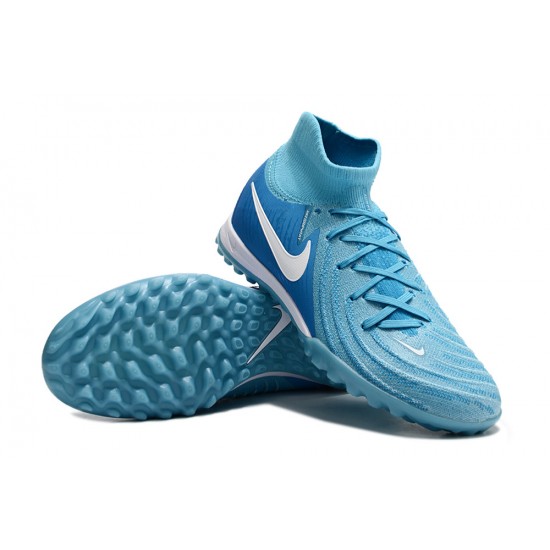 Cheap Nike Phantom Luna Elite TF High Top Soccer Shoes Ltblue White Sale