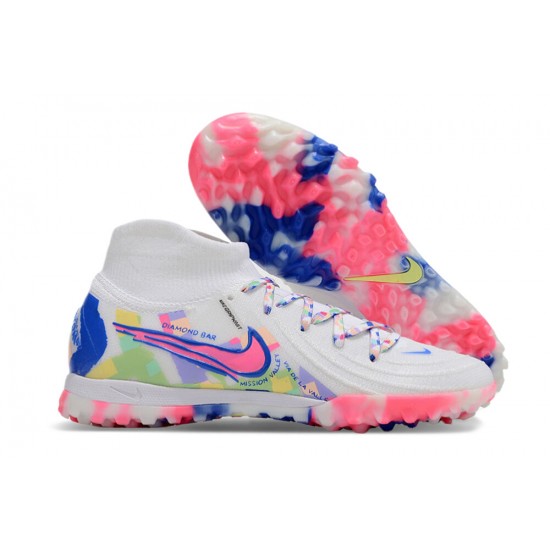 Cheap Nike Phantom Luna Elite TF High Top Soccer Shoes White Blue Pink Sale