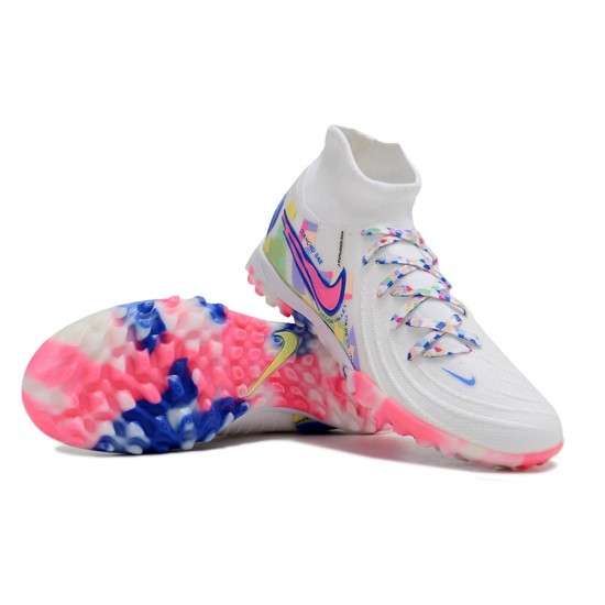 Cheap Nike Phantom Luna Elite TF High Top Soccer Shoes White Blue Pink Sale