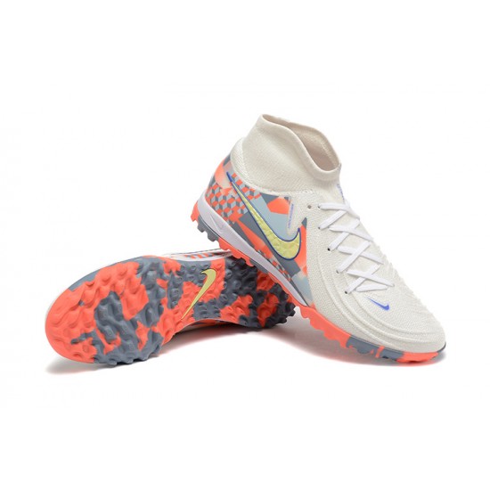 Cheap Nike Phantom Luna Elite TF High Top White Gold Orange Soccer Shoes Sale