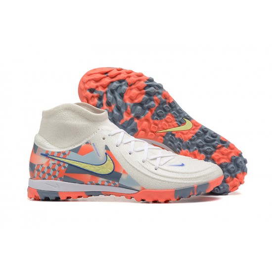 Cheap Nike Phantom Luna Elite TF High Top White Gold Orange Soccer Shoes Sale