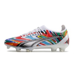 Puma Ultra Ultimate FG White Black Red Low Soccer Shoes