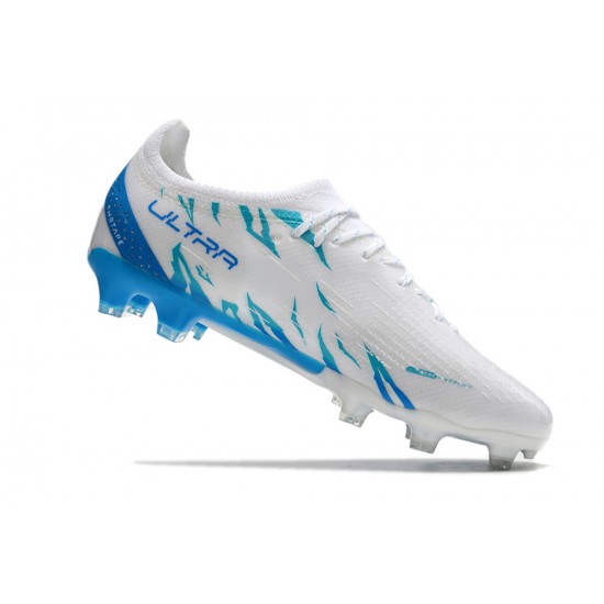 Cheap Puma Ultra Ultimate FG White Blue Low Soccer Shoes Sale