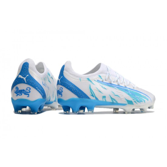 Cheap Puma Ultra Ultimate FG White Blue Low Soccer Shoes Sale