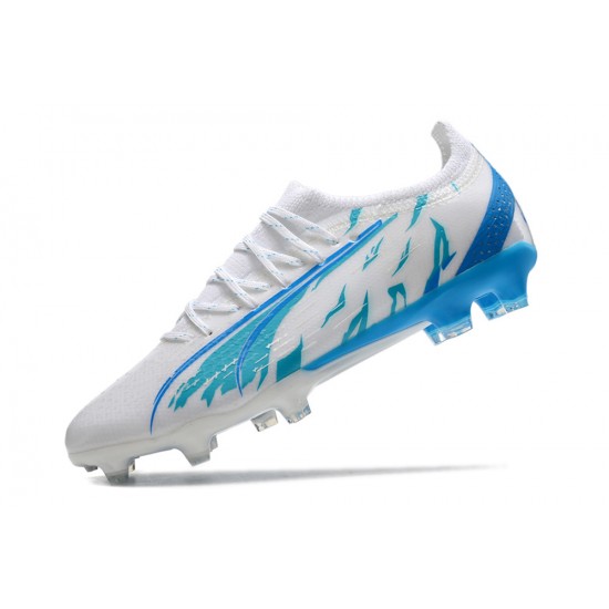 Cheap Puma Ultra Ultimate FG White Blue Low Soccer Shoes Sale