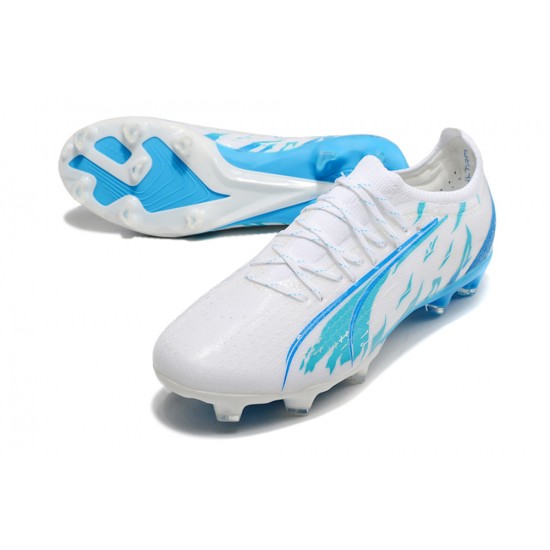 Cheap Puma Ultra Ultimate FG White Blue Low Soccer Shoes Sale